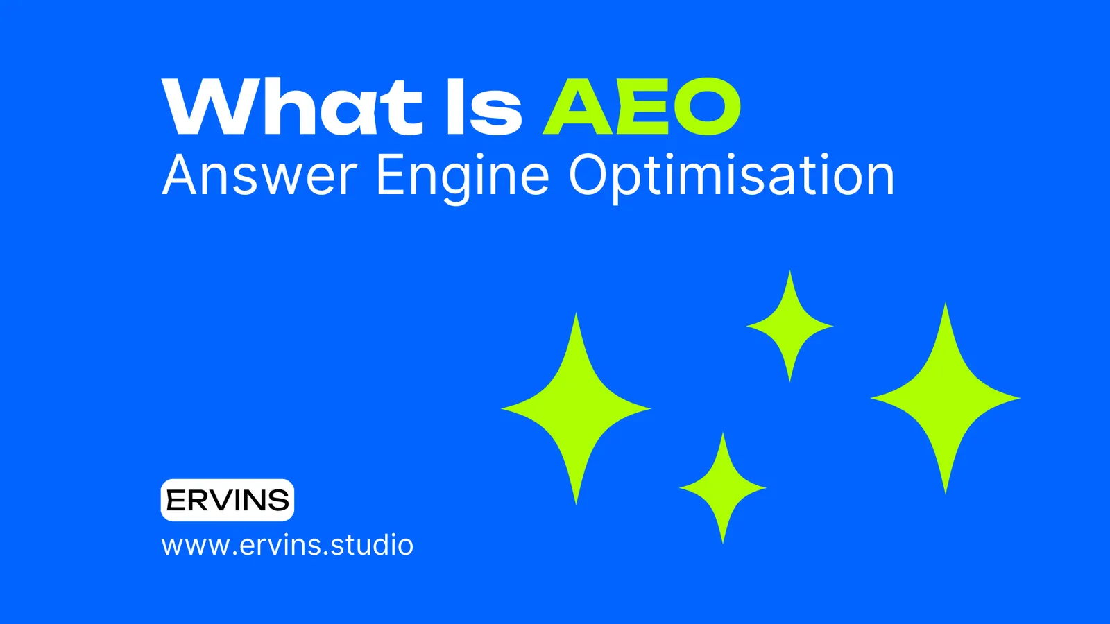 A blue background with green stars and the words `` what is aeo answer engine optimization ''.