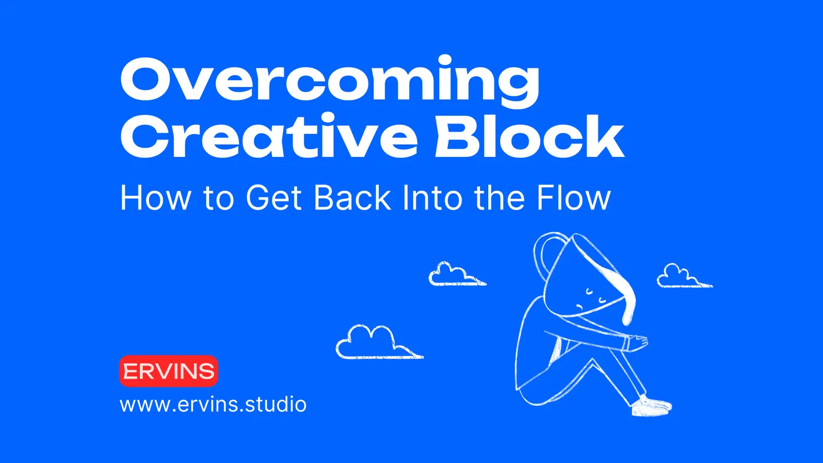A blue background with the words `` overcoming creative block how to get back into the flow ''